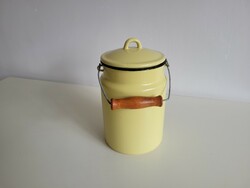 Old vintage 3 l yellow enamel jug with handle old enameled milk jug 3 liter food