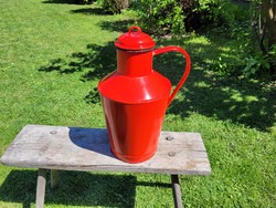 Régi vintage zománcos piros zománcozott vas kanna 7 L vizeskanna dekoráció Bonyhád