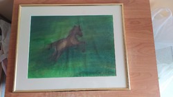 (K) Signed Horse Painting from 91 - 50x40 cm with Frame