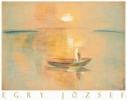 Egry József Balatoni naplemente 1935 expresszionista tájkép művészeti plakátja, napnyugta aranyhíd