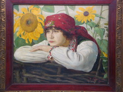Ivan Bucharov: girl in front of sunflowers f240