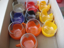 Retro Dutch space age 2 dl heat-resistant Jena glasses in a colorful plastic holder