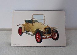 Retro small automobile picture laminated on wooden board
