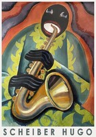 Scheiber Hugó Fekete jazz szaxofonos 1., art deco festmény művészeti plakátja, zene koncert zenész