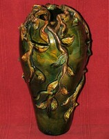Papal kata (ceramic): large leafy vase - richly decorated glazed pottery, marked, flawless