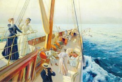 Julius stewart - sailing in the mediterranean sea - canvas reprint