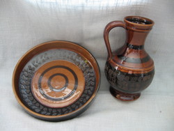 Pair of retro gmundner ceramic bowls and jars in vase