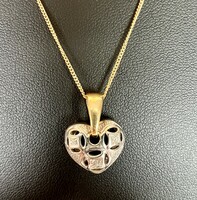 About 1 forint! 18ct Gold (5.0g) Necklace with Glasses (0.05ct) Heart Pendant!