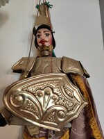Középkori páncélos lovag marionett bábu antik baba