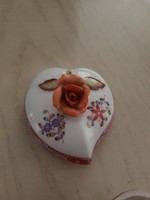 Old Herend colorful apponyi pattern heart shaped rose catcher bonbonier