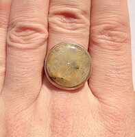 Large rutile quartz stone silver ring
