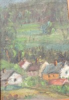 Unknown artist _ antique painting - village detail from Nagybánya