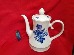 Német,Germany Arzberg Carl Schumann Kézi Festett,Kék Rózsa Mintás Porcelán Fedeles Kiöntő,Kanna.