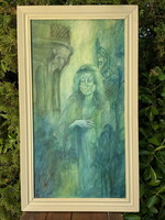 Unselfish sign: young girl in the castle garden 1987 92x53,5cm !!!!