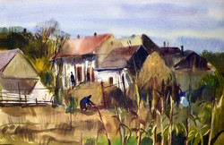 Sándor Szalóky (1921 - 1978): view of the village from the cornfield
