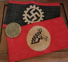 NSDAP náci, horogkeresztes DAF és NSBO karszalag + 2. Weltkrieg MG 42 érem