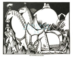 A. de Souza-Cardoso A szultán lovai 1912 art deco tusrajz reprint nyomata, ló lovas lószerszám dísz