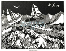 A. de souza-cardoso chaos 1912 art deco ink drawing reprint print sea waves ship boat fish