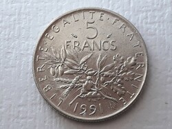 5 Frank 1991 érme - Francia 5 francs 1991 külföldi pénzérme
