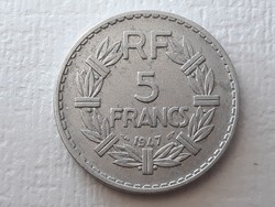 5 Frank 1947 Coin - French Aluminum 5 French 1947 Foreign Coin