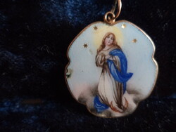 Antique religious pendant_ fire enamel, hand painted