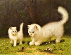 Painting of kittens Benő Boleradszky (kneading, 1885 - 1957) with 88x68cm original guarantee!