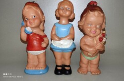Vintage marked charming Aradean girl rubber doll - Arad/ Romania - 3 pieces 1960s each