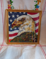Üvegezett goblein, dekoratív műanyag képkeretben Amerikai sas zászlóval