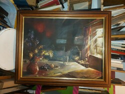 Enteriőr festmény, olaj, vászon, szignós, 60x80 cm+ gyönyörű keret