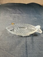 Glass fish-shaped bony plate marked 