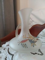 Kézi festésű matt tej üveg jellegű füles iparművész váza