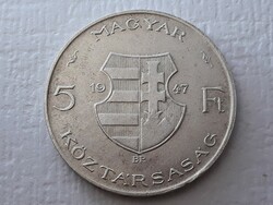 Ezüst 5 Forint 1947 érme - Magyar Köztársaság Kossuth 5 Ft-os 1947 pénzérme