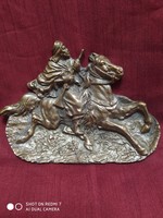 Antik bronz tálka, arab lovas ábrázolással 20.sz.