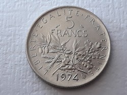 5 Frank 1974 érme - Nagyon szép francia 5 francs 1974 külföldi pénzérme