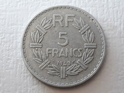 5 Frank 1949 érme - Szép francia alumínium 5 francs 1949 külföldi pénzérme