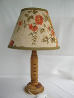 Retro ... iparművészeti intarziás fa asztali lámpa virágos textil lámpaernyővel nagy méretű 49 cm