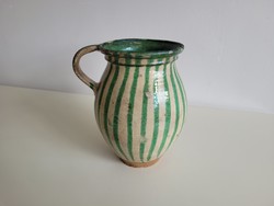 Old vintage striped folk earthenware Csákvár glazed pot pot jar 23.5 cm earthenware jar