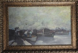Unknown artist - sailors - in the original frame of a huge antique oil / canvas painting