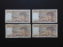 Franciaország 4 darab 20 frank bankjegy LOT !