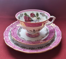 Wakbrzych lengyel porcelán reggeliző szett 3 részes csésze csészealj kistányér kávés teás rózsa virá