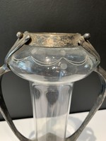 Szecessziós ezüstözött váza eredeti csiszolt üvegbetéttel