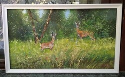 A pair of contemporary hunting paintings in a pair of priest elves