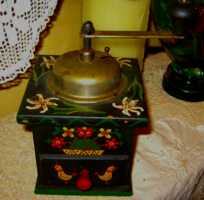 Coffee grinder painted wood with a folk motif