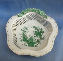 Herend Green Painted Indian Basket 5 Corner Serving