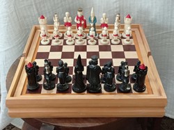 Vintage song negro treviso chess set.Italy, rare medieval theme.