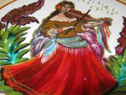 Violinist girl with porcelain ornament plate