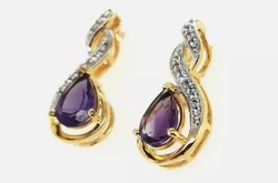 Wonderful Genuine Amethyst Gemstone Sterling Silver 14k Gold Plated / 925 / Earrings - New