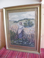 Old tapestry life picture in large size, glazed, flawless frame