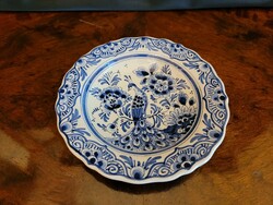 Delft porcelain decorative plate with blue and white peacock pattern 16cm -- Delft peacock bowl plate wall plate