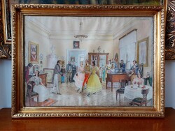 Gyönyörű Biczó András festmény Erdőtarcsai kastély jelenet